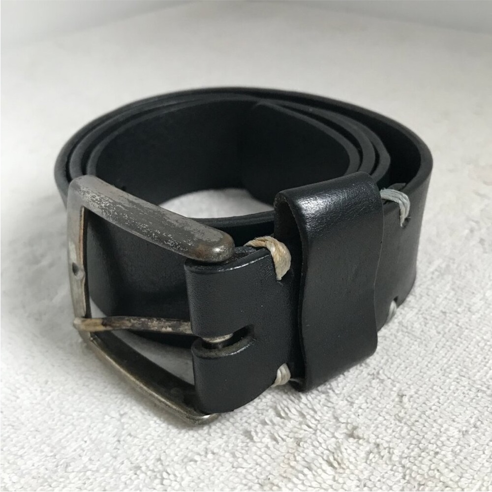 ROOTS MENS LEATHER BELT BLACK WIDE CASUAL WORK 34